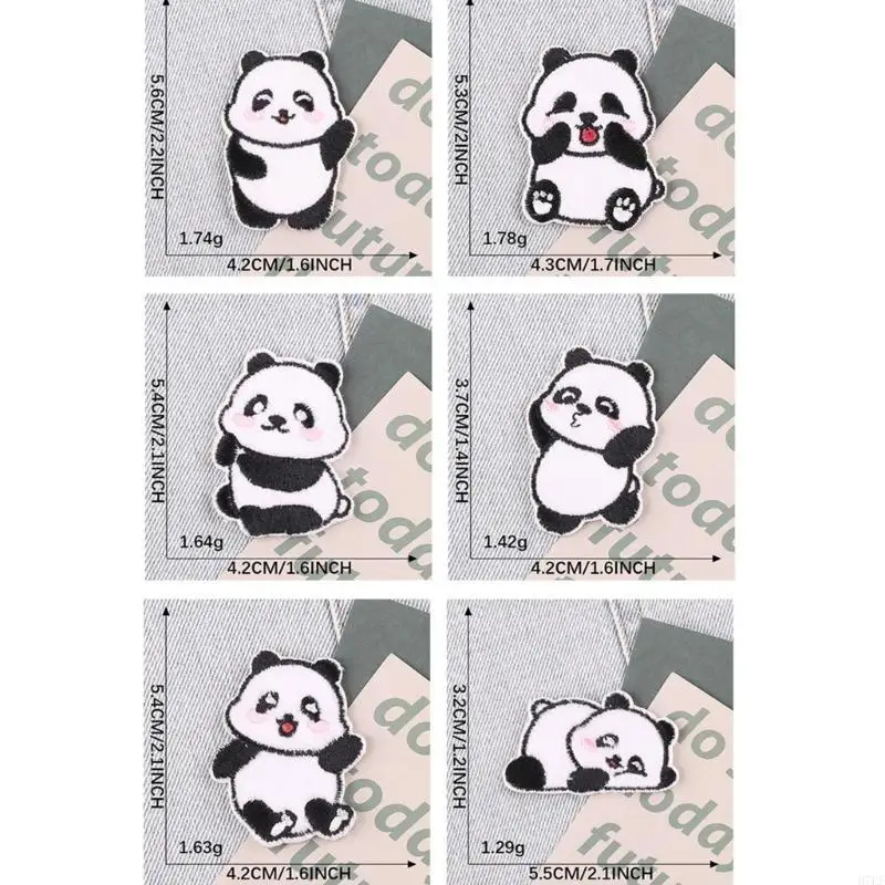 6pcs Embroidery Cartoon Panda Fabric Patches With Sticky Backing For Craft Project H7EF