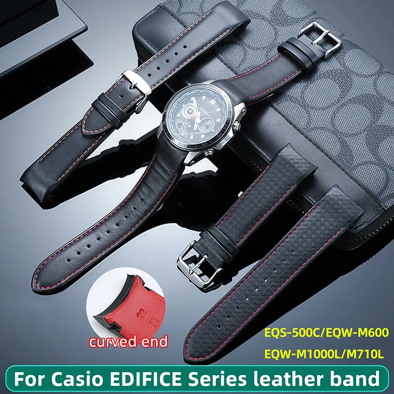 22mm/Curved//Leather/Watch/Band/For/Casio/EQS-500/EQW-M600/EQW-M1000L/EQW-M710L/ERA-200/Cowhide/strap/men's/Replacement/bracelet