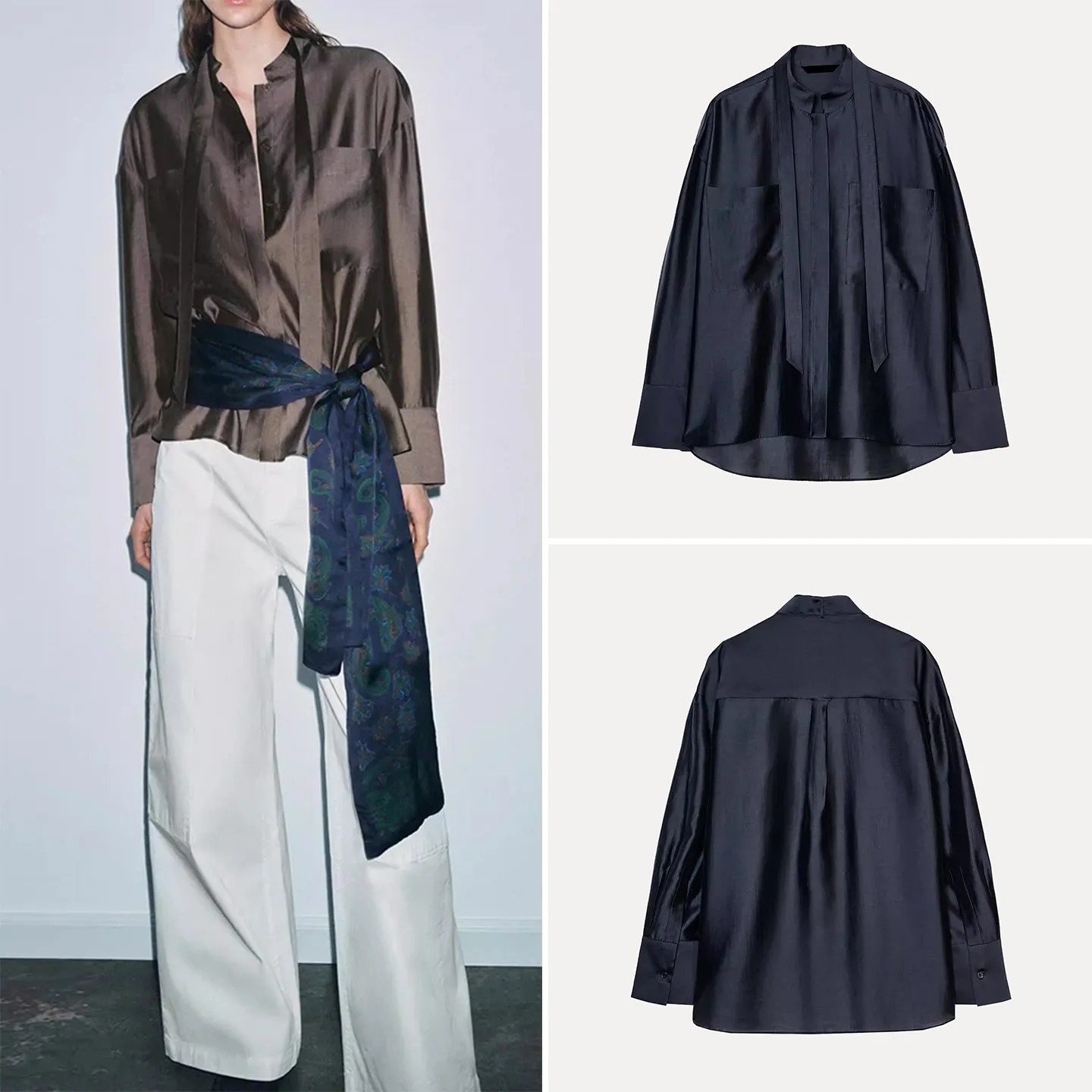 

Fashionable Long Sleeve Shirt Women's Spring 2026 New Arrival Knot Pocket Versatile Shirt ZADATA Loose Fit Regular ...