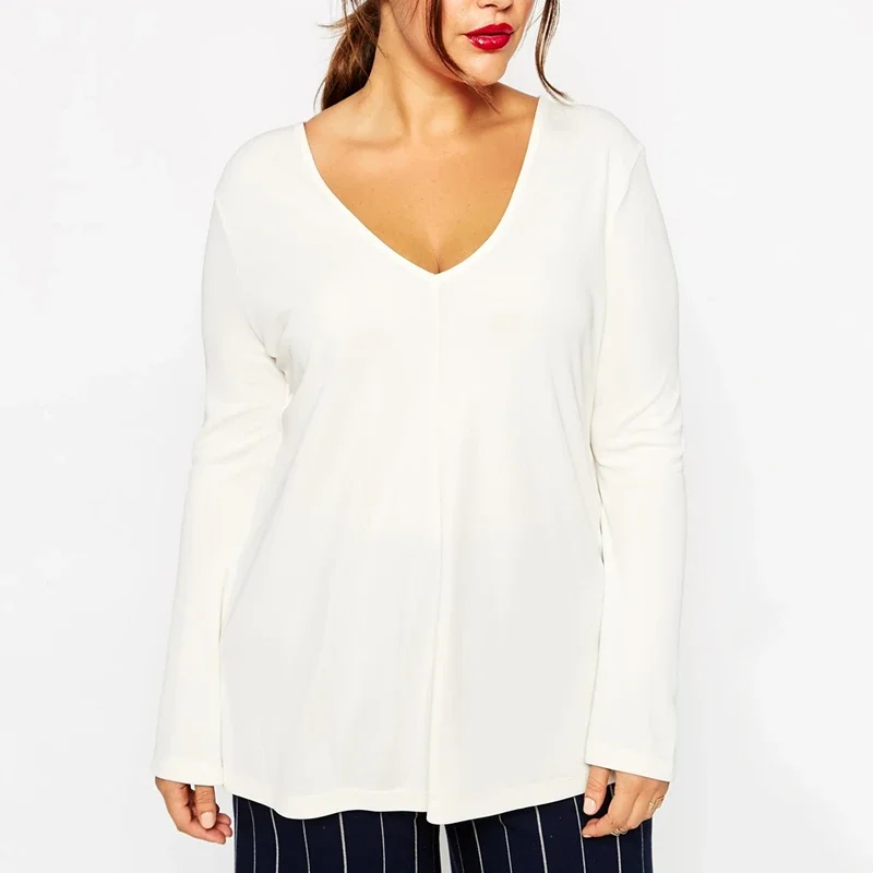 Plus Size V-neck Summer Spring Elegant Blouse Long Flare Sleeve Work Office Tunic Tops Plus Size Clothing For Women 6XL 7XL 8XL