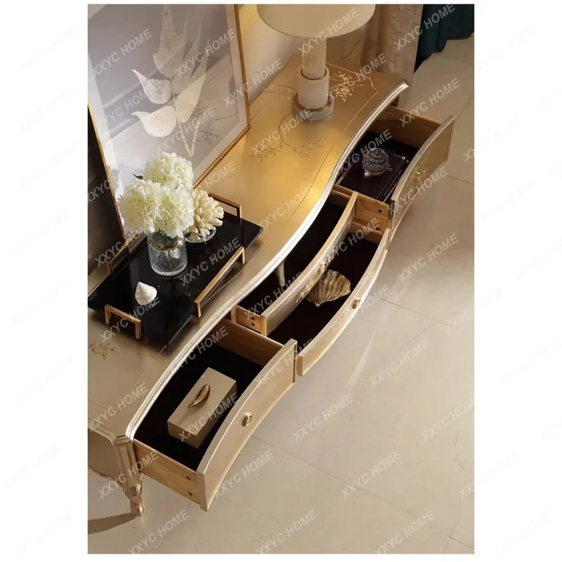 HH light luxury solid wood TV cabinet high-end storage cabinet  palace sticker silver foil hand-painted side cabinet