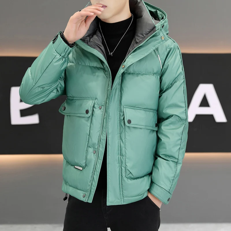 High Quality Men\'s Autumn Winter Jacket Casual Outdoor Multi-pocket Hooded Down Jacket Versatile Solid Color Warm Men\'s Clothing