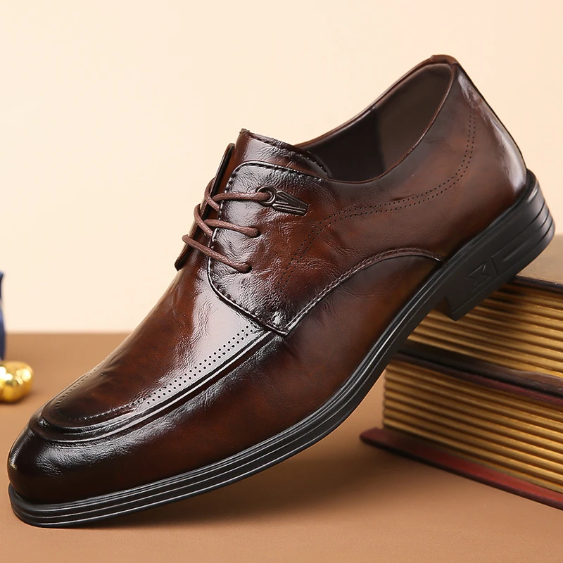 

Men's Breathable Leather Shoes Black Soft Genuine Leather Soft Bottom Spring Autumn Best Men's Business Formal Wear Casual Shoes