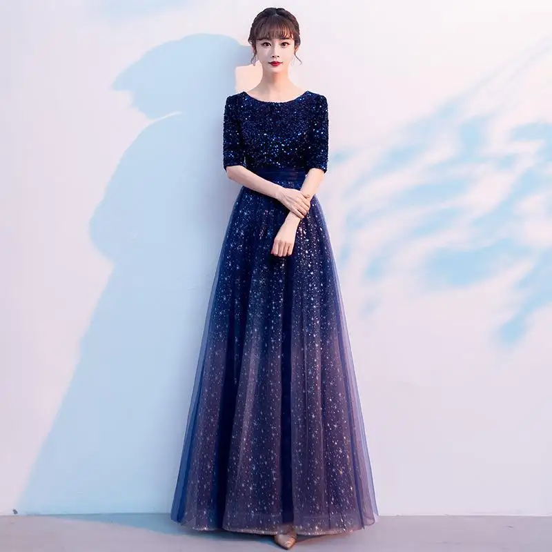 

Elegant Long Evening Gown Women's New 2026 Prom Host Chorus Performance Dress Slimming Starry Style High Waist Fabric