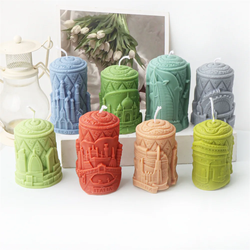 3D World Famous Architecture Relief Candle Silicone Mold DIY Landmark Building Sculpture Carving Column Plaster Candle Mould