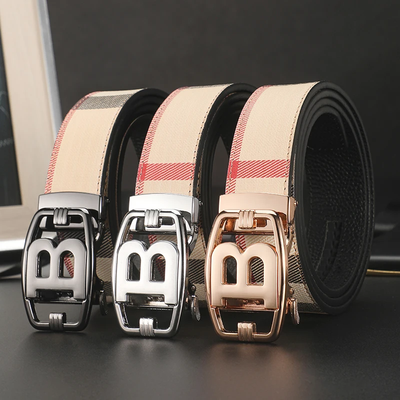 Men's Belt Automatic Buckle Male Belt Classic B Slide Buckle Business Casual Adjustable Belt for Men Jeans