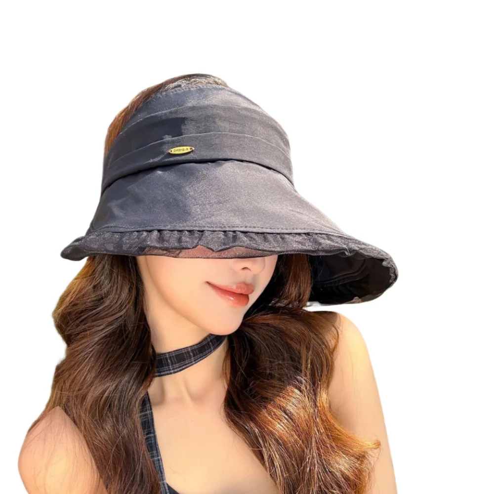 

Wide Brim Sun Protection Cap Korean Style Solid Color Women's Sun Visor Hats UV Protection Empty Top Beach Hat