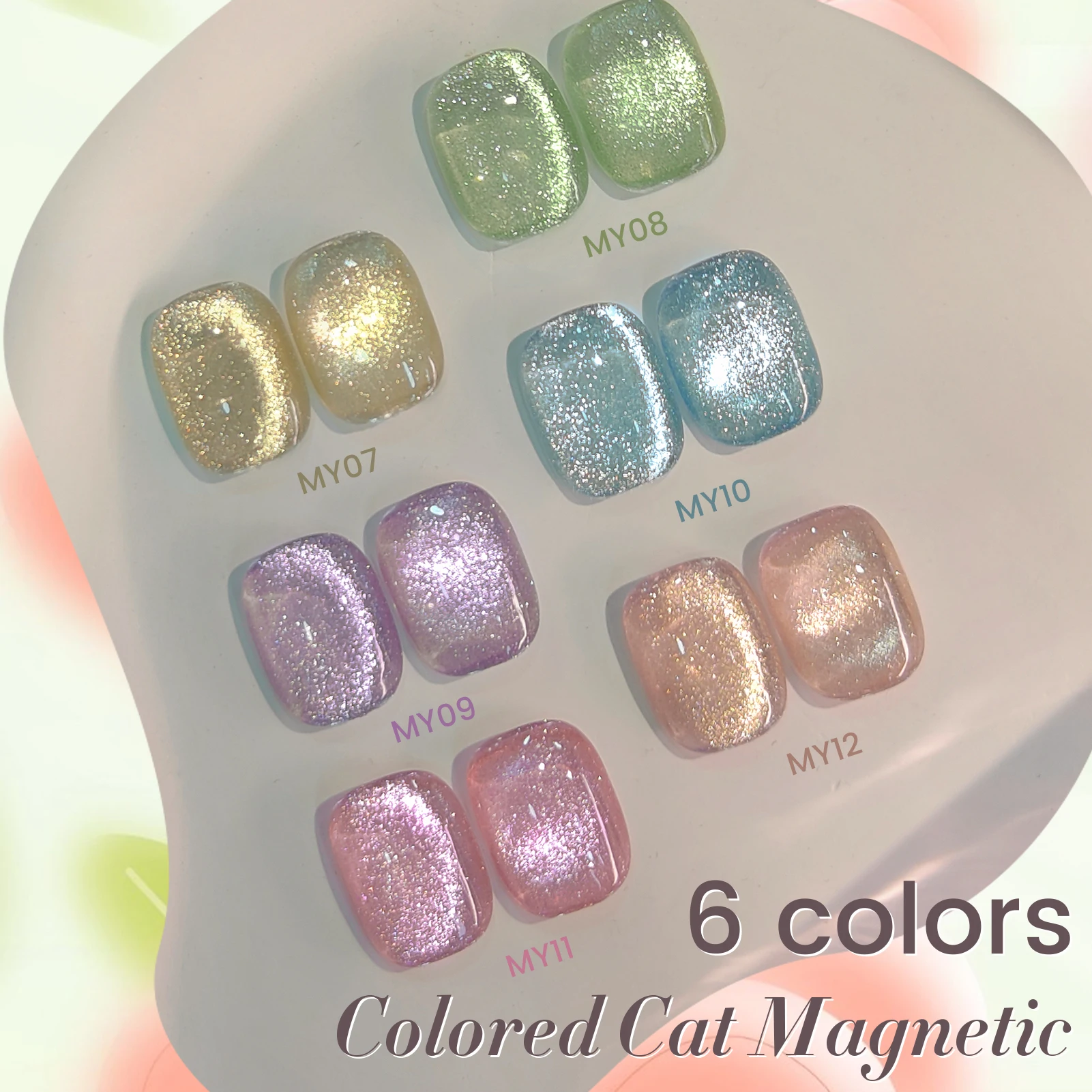 BORN PRETTY 6 Bottles Light Flow Cat Magnetic Gel Nail Polish Set Colored Glitter Semi Permanent UV Soak Off Nail Art Decor