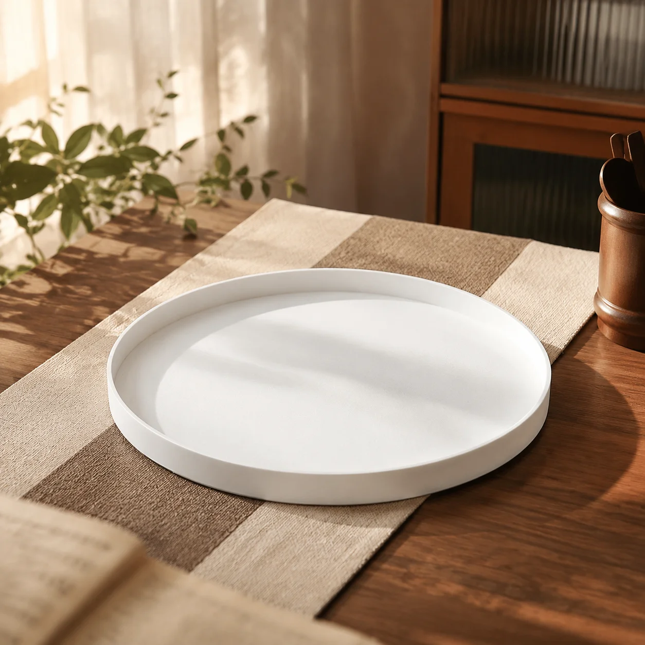 Non-Slip Serving Tray Elegant for Hotel Cafe Restaurant Black Faux Wood Grain Plastic Square Platter Breakfast Organizer