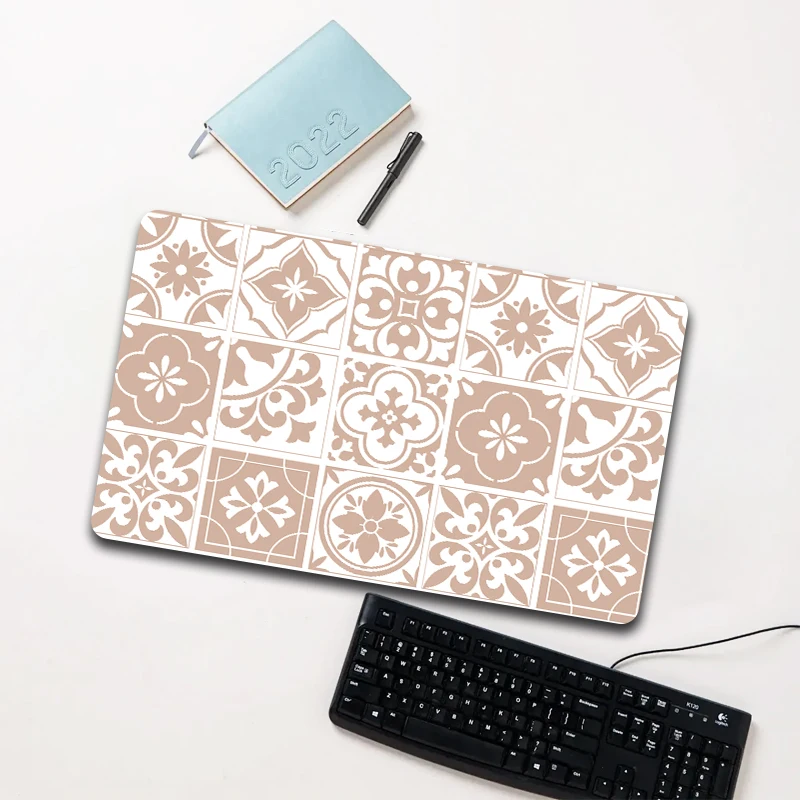 

Light Brown Floral Tile Mouse Pad Large Non-slip Waterproof Desk Mat for Computer Laptop