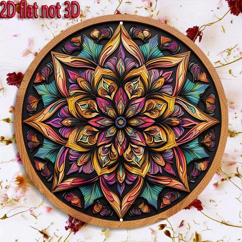 Vibrant Kaleidoscope Petal Design Round Metal Wall Art, 20.32x20.32cm Durable Iron Decor for Home Cafe Restaurant, Easy Installa