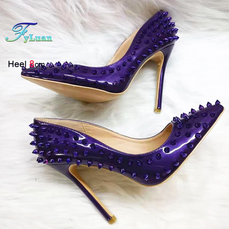 

Luxry Designer Women Elegant Stiletto Pumps Pointy 6CM 8CM 10CM 12CM High Heel Europe and America Rivet Single Shoes For Female
