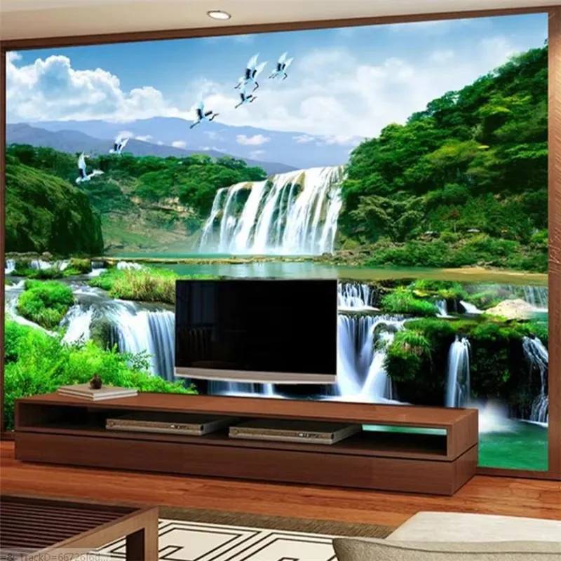 Chinese landscape water financial TV background wall custom large mural home decor wallpaper papel de parede para quarto