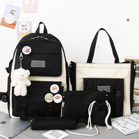 5 Piece Set School Bags For Teenage Backpack Female Girls Canvas Solid Color Women Teen Student Schoolbag