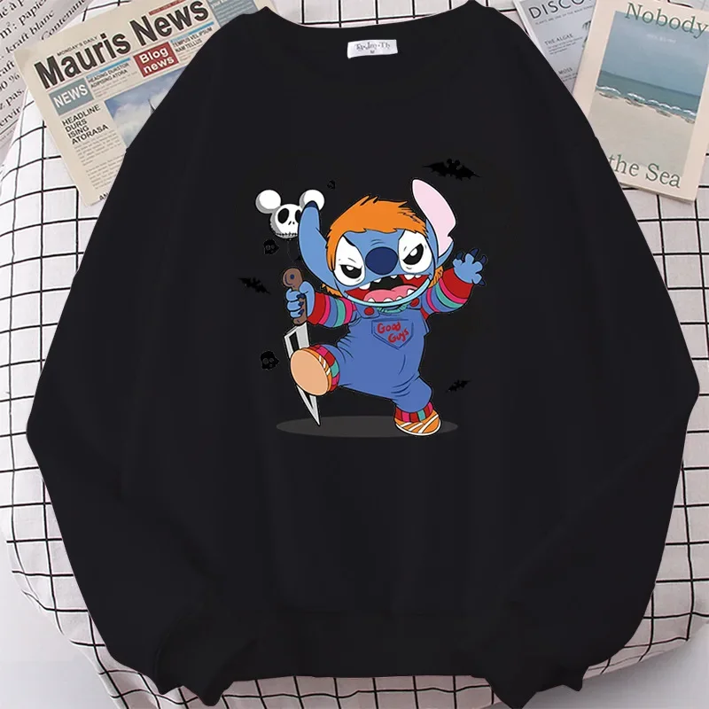 Stitch Halloween Halloween Cartoon Print Pullover with Round Neck Sweater Disney Couple Top