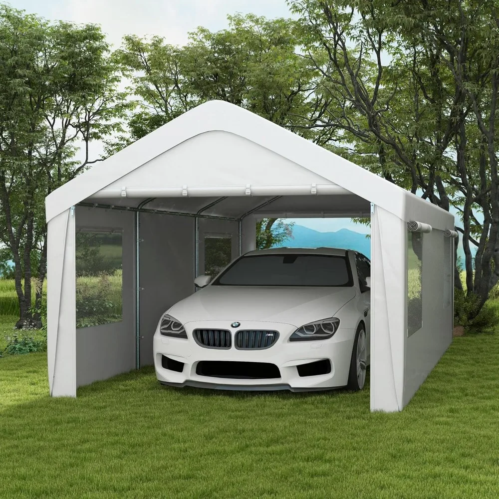 

10ft X 20ft Portable Garage, Heavy-duty Carport with 2 Roller Shutter Doors and 4 Ventilation Windows