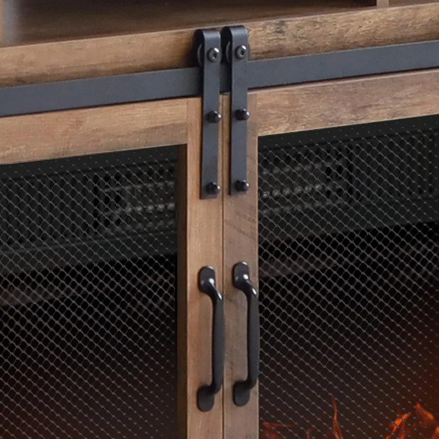 حامل تلفزيون مدفأة يصل إلى 65 جهاز تخزين الوسائط، حامل تلفزيون كهربائي لغرفة المعيشة، خشب البلوط الريفي #5