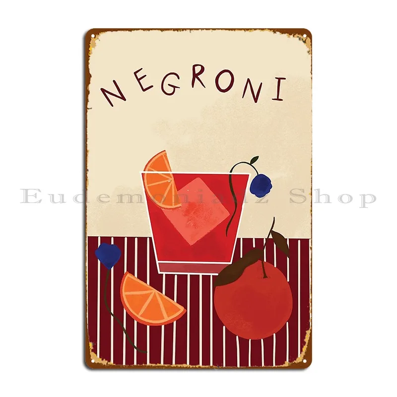 Negroni Cocktail Christinnurat Metal Plaque Poster Club Bar Garage Cinema Design Bar Cave Tin Sign Poster