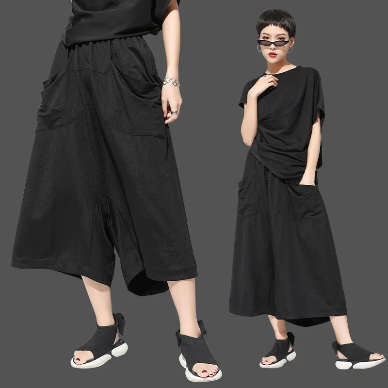 

Slim Wide Leg Seven-Foot Pants Women's Summer Thin Casual Trousers Cool Street Style Cotton Blend Fabric Natural Waist