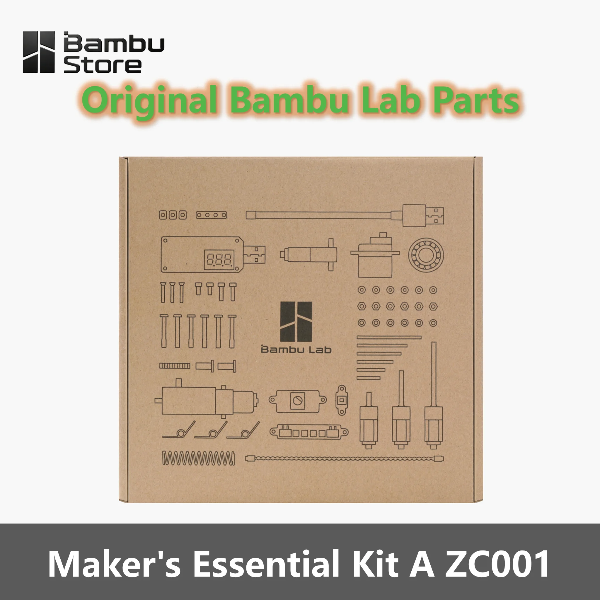 Original Bambu Lab Maker's Essential Kit A ZC001, MakerWorld Standard Parts Set for DIY Creative Model Building 3D Printer Parts