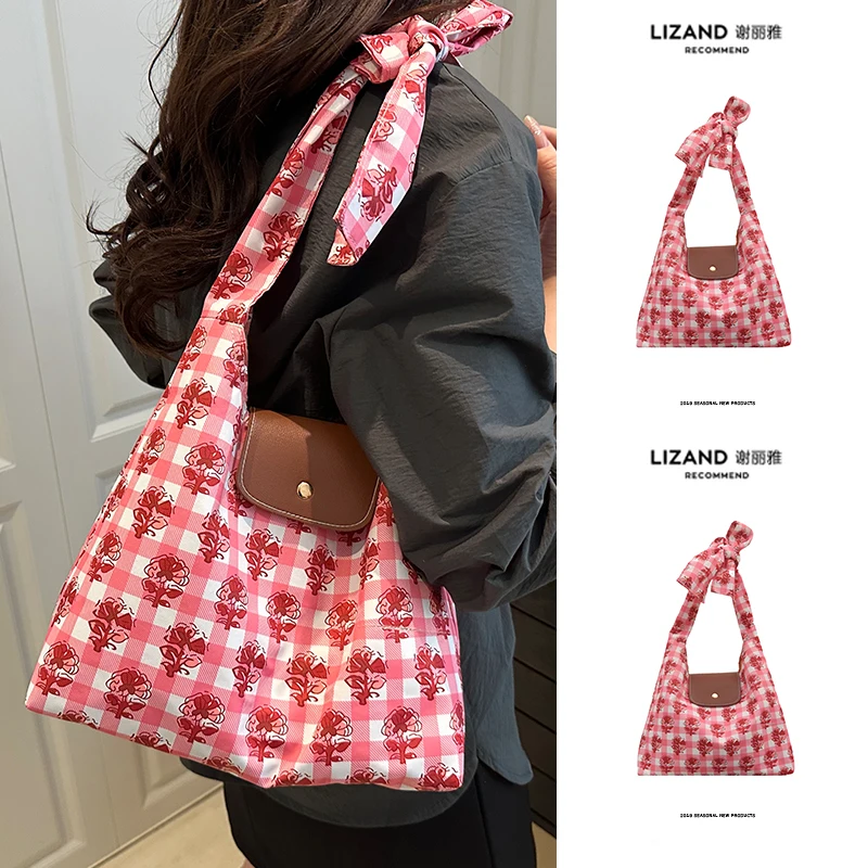 

Summer Faion Pink Women's Tote Bag Versatile Handbag Sli oulder Bag Magnetic Clasp Soft Nylon Strap Daily Use Bag