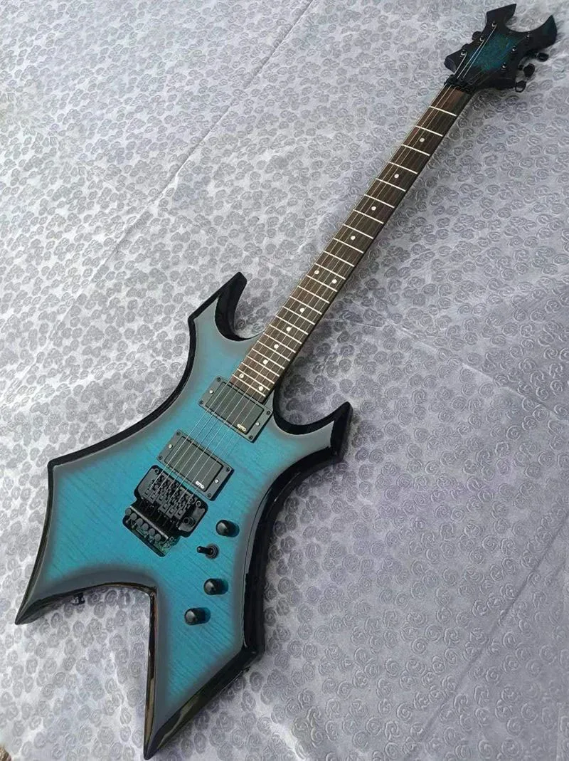 In stock B.O.C.RICH blue Flame Maple Top shaped  guitar, active pickup, need more pictures Contact seller, in stock, fas