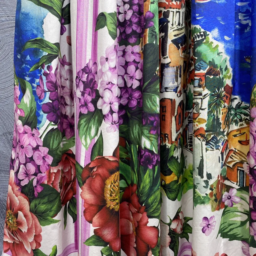 SEQINYY Elegant Long Skirt Summer Spring New Fashion Design Women Runway High Quality 100% Cotton Vintage Flower Print A-Line