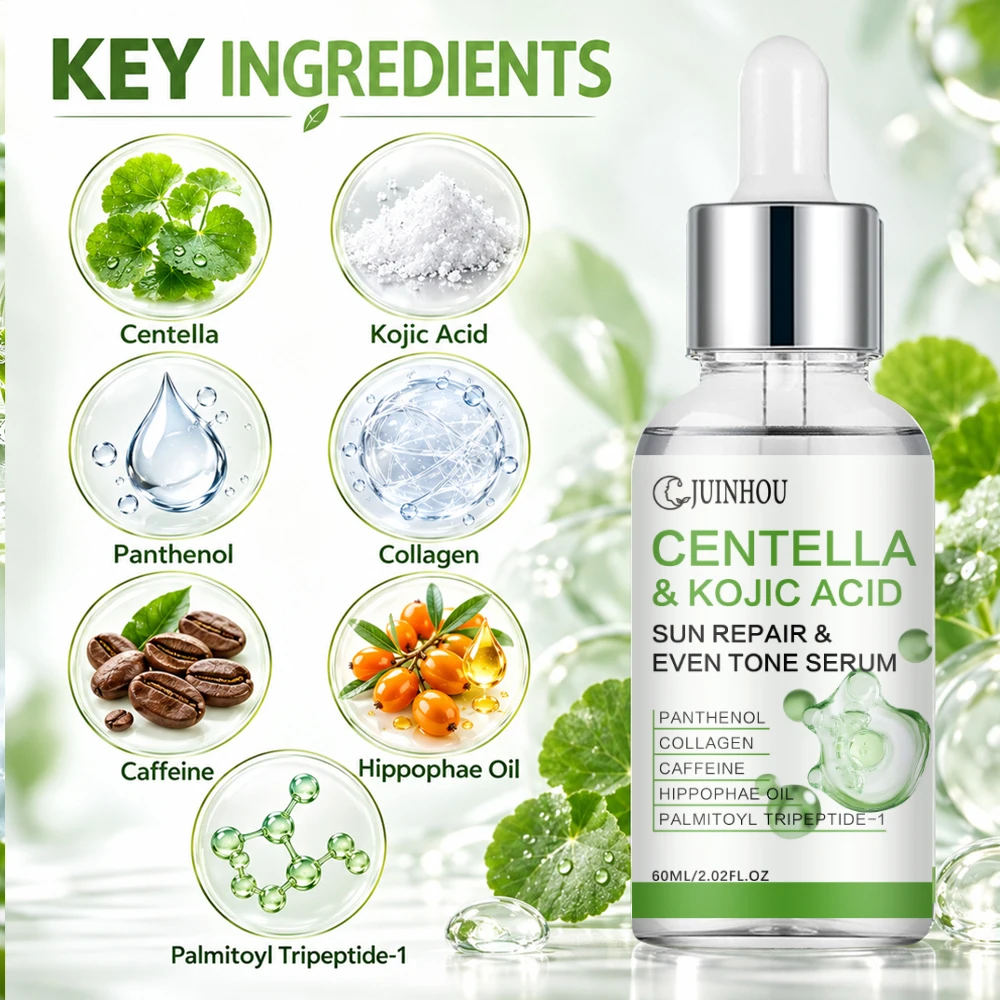 JUINHOU Kojic Acid Centella Asiatica Face Serum Gentle Hydrating Skin Tone Corrector Reduce Dark Marks Daily Facial Skincare