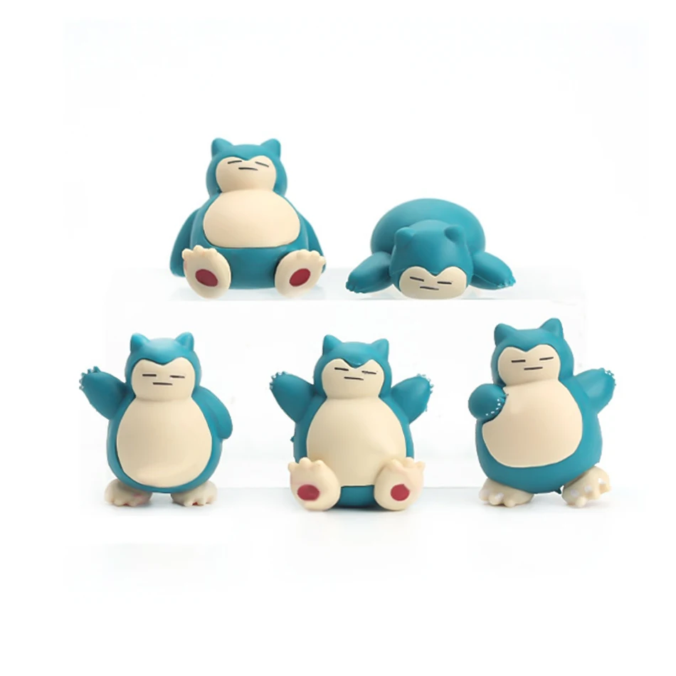 Lote de 5 uds. De Mini figura de acción de Anime Snorlax, 1,8-3cm, decoración de pasteles, adornos Kawaii, adornos de escritorio, juguetes para niños, regalos de vacaciones