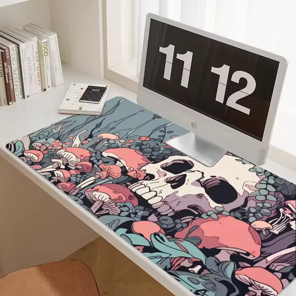 

Готический темный сказочный коврик для мыши XXL с розовыми грибами и черепами в стиле джунглей, кожаный, для киберспорта, игровой коврик для клавиатуры, настольное украшение