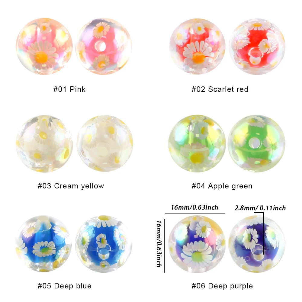 10/20 Stück 16 mm transparentes Acryl-Gänseblümchen-Druck, runde Perlen für Schmuck, DIY, Halskette, Armband, Ohrring, Anhänger usw., Zubehör