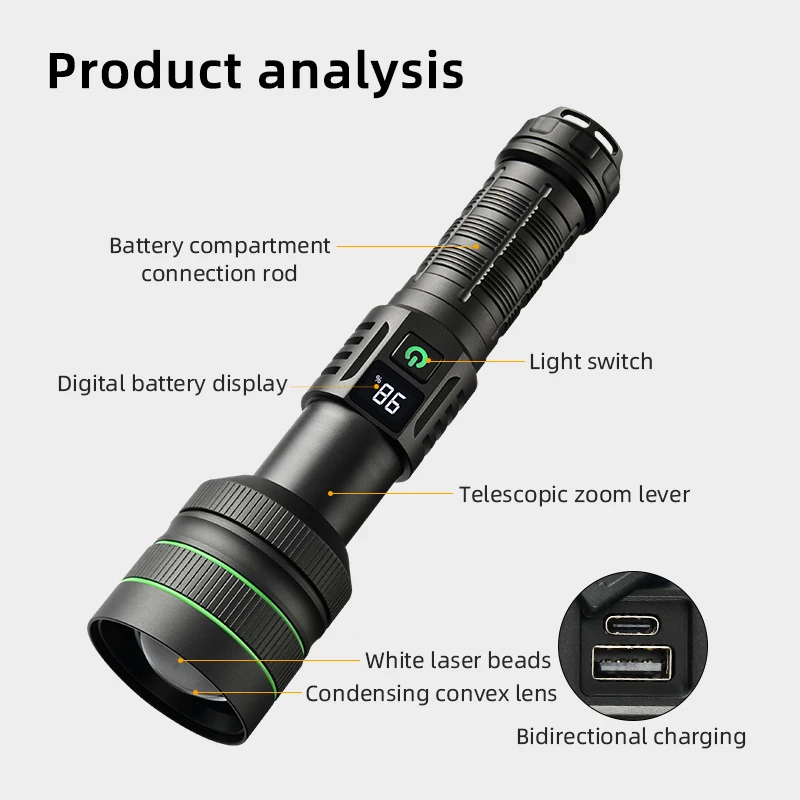 Super Long Range Tactical Torch High Power LED Flashlight USB Rechargeable Strong Light Lamp Outdoor Portable Lantern Waterproof