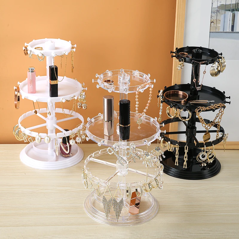 Double Layer Rotating Jewelry Earring Display Stand Cute Princess Home Use Organizer for Accessories Hair Ties Storage Rack