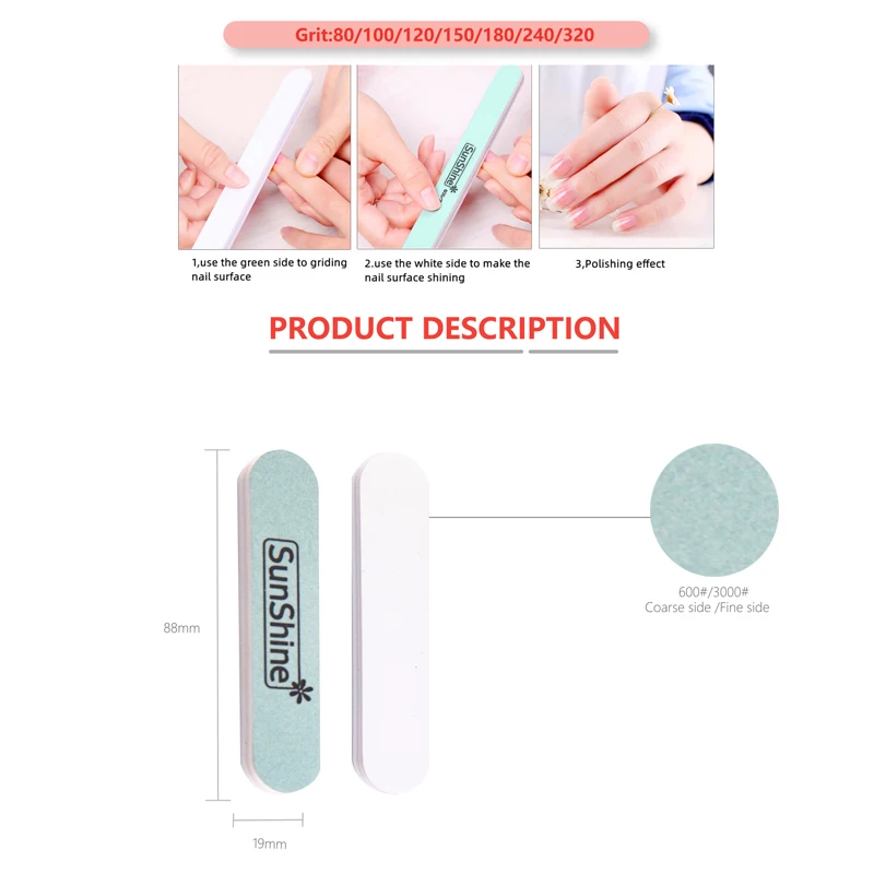 30pcs/lot SunShine Double-sided Mini Nail File Blocks Sponge Nail Gel Polish Sanding Buffer Strips Polishing Manicure Tools