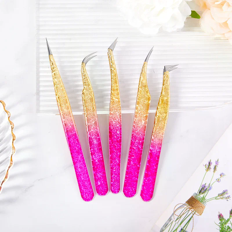/Kuz/Gradient Color Stainless Steel Eyelash Tweezers High Precision Anti-Static Tweezers Eyelashes Extensions Tweezers
