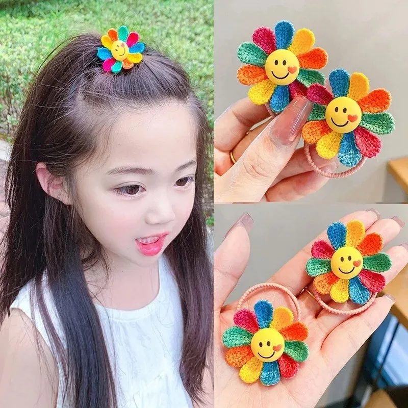 2PCS Cute Colored Sunflower Children's Hair Clip, Children's Headwear, Baby Hair Clip, Girl's Hair Accessory, Elastic Headband