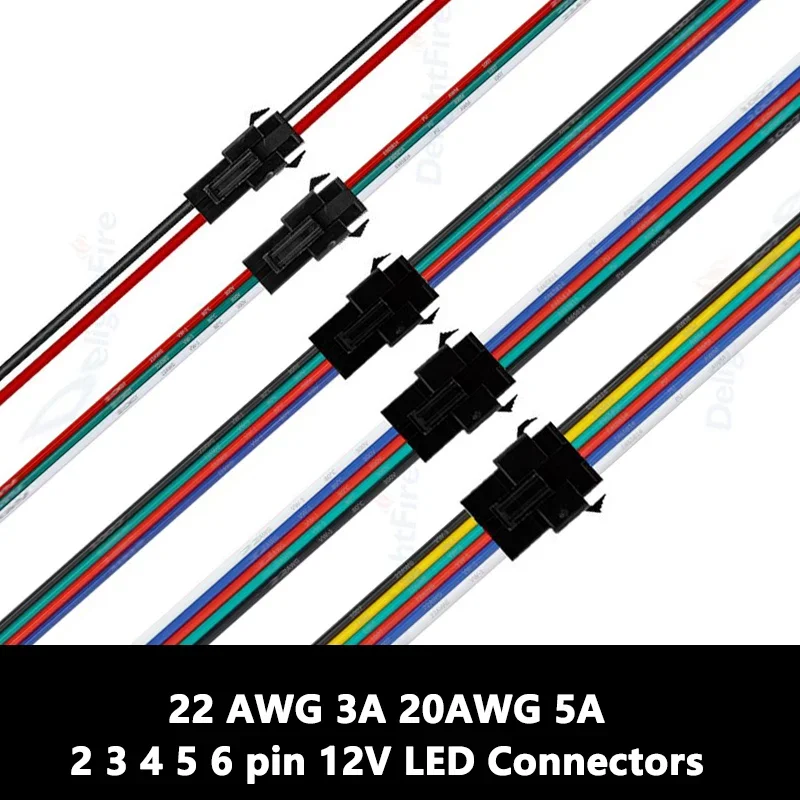 10pairs 22/20AWG SM LED Connector Cable 6 5 4 3 2 Pin JST Connector For Pixel WS2812B RGB 12V LED Strip Light Module Electronic