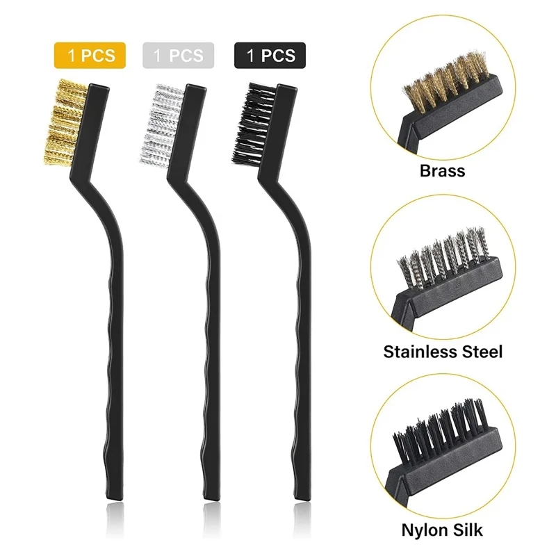 3D Printer Nozzle Cleaning Brushes Kit Brass/ Nylon/ Steel Extruder Hotend Nozzles Cleaner Derusting Brush Set 12cm 3PCS