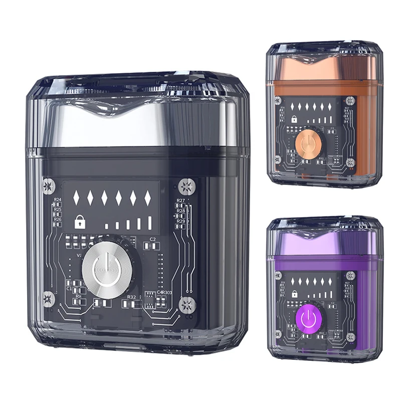 

Прозрачный хрустальный корпус, магнитная электробритва, двойное плавающее лезвие, перезаряжаемый дорожный нож для бороды с дорожным замком