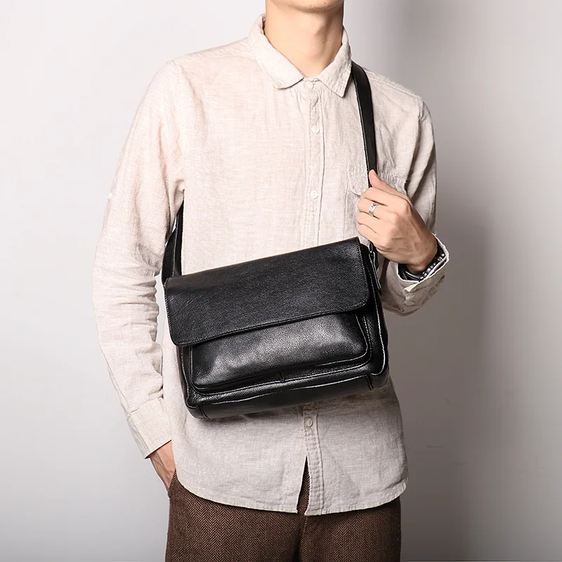 

New fashion versatile men's leather shoulder bag women's casual messenger bag cow leather ipad bag