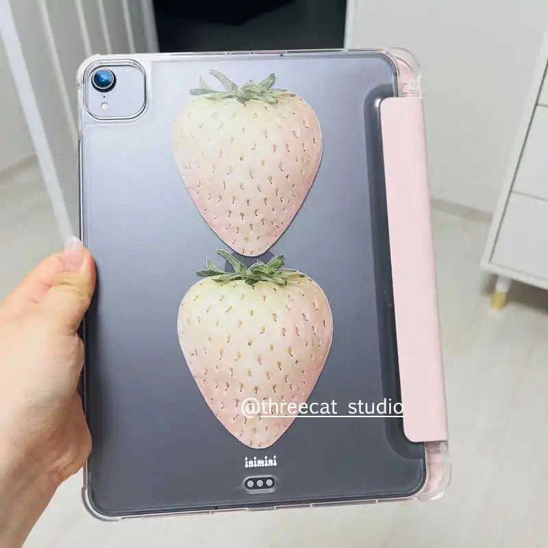 Simple Two Strawberries Case For iPad Air 11 10th 11th A16 9th Cover iPad Pro11 4 5 10.9in 12.9 M2 M3 M4 Mini 7 Pencil Holder