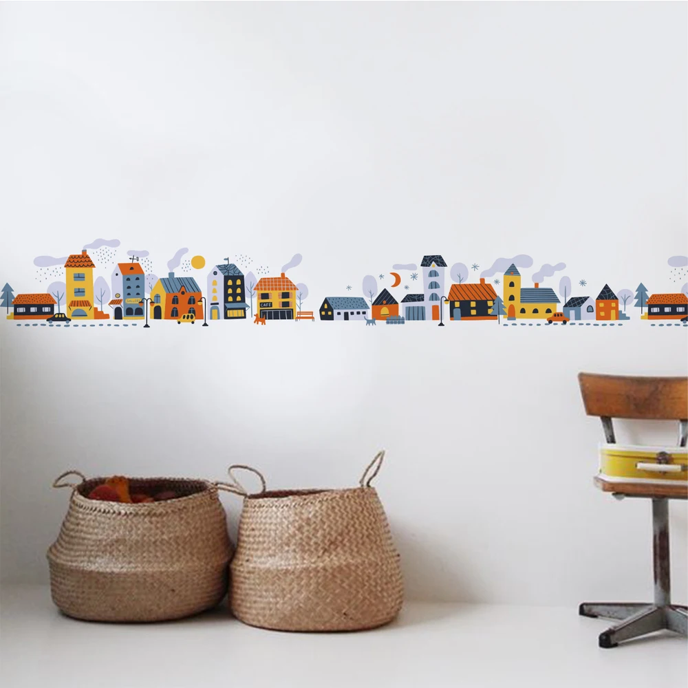 Nursery Wall Stckers Car Buildings Wall Border Children Wallpaper Baby's Room Girls Kids Boys Bedroom Home Decor Waterproof