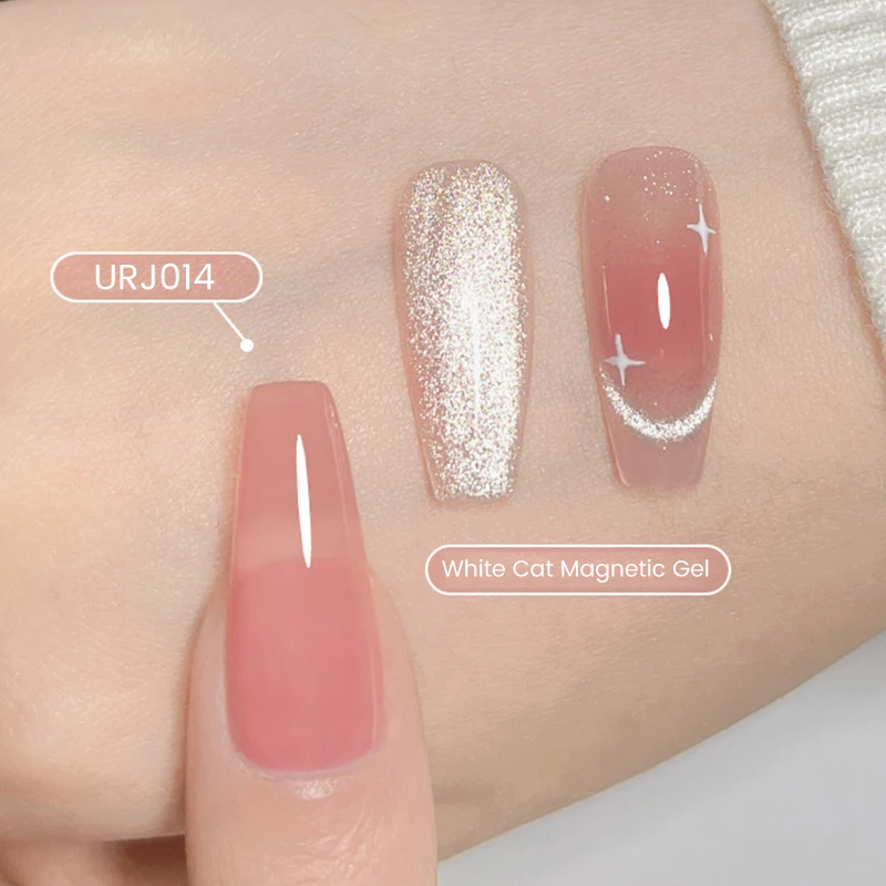 UR SUGAR 15ml 2Pcs/Set Glitter Moonlight White Cat Magnetic Gel Nail Polish Shine Semi Permanent Nude Color Jelly Gel Nail Art