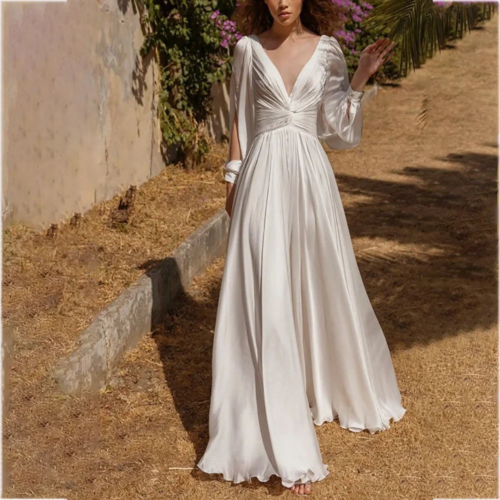 

Вечерние платья с глубоким V-образным вырезом, сексуальное платье с открытой спиной и длинными рукавами, классический дизайн, специальное вечернее платье трапециевидной формы, платье для выпускного вечера высокого качества, Vestido