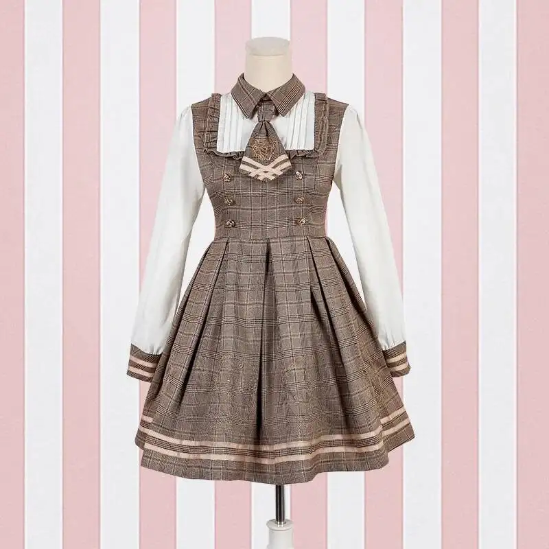 2025 NUOVO Vestito Lolita Detective Bear Cospaly Stile Preppy delle Donne Cravatta al Collo Abiti a Maniche Lunghe e Mantello di Lana Dropshipping