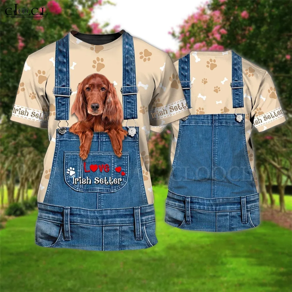 HX  Irish Setter Men's T-Shirts Love Animals 3D Graphic Spaniel Overalls Tops Fashion Casual Tees Men Clothing Dropshipping