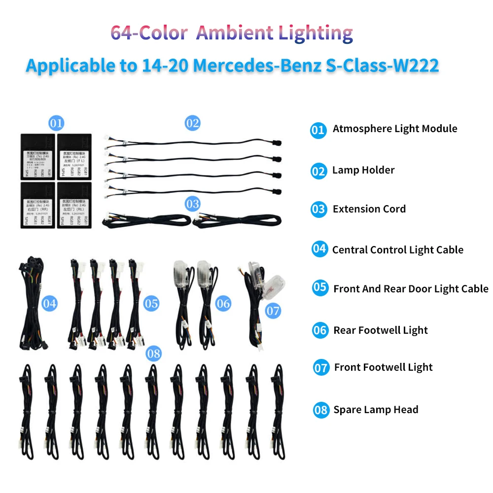 for Mercedes Benz S-Class W222 7 Colors 64 Colors LED Ambient Light Colorful W222 Car Atmosphere  Light Accessories