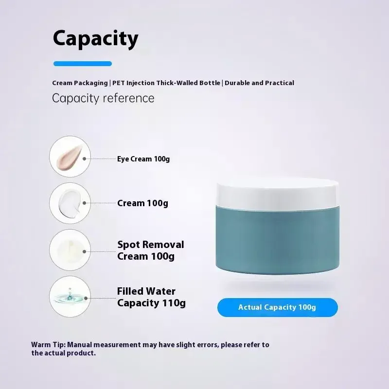 1 قطعة 100 جرام الأزرق حقن صب جرة بلاستيكية كريم وجه سميكة البلاستيك حاوية مستحضرات التجميل إعادة الملء زجاجة علب مصل