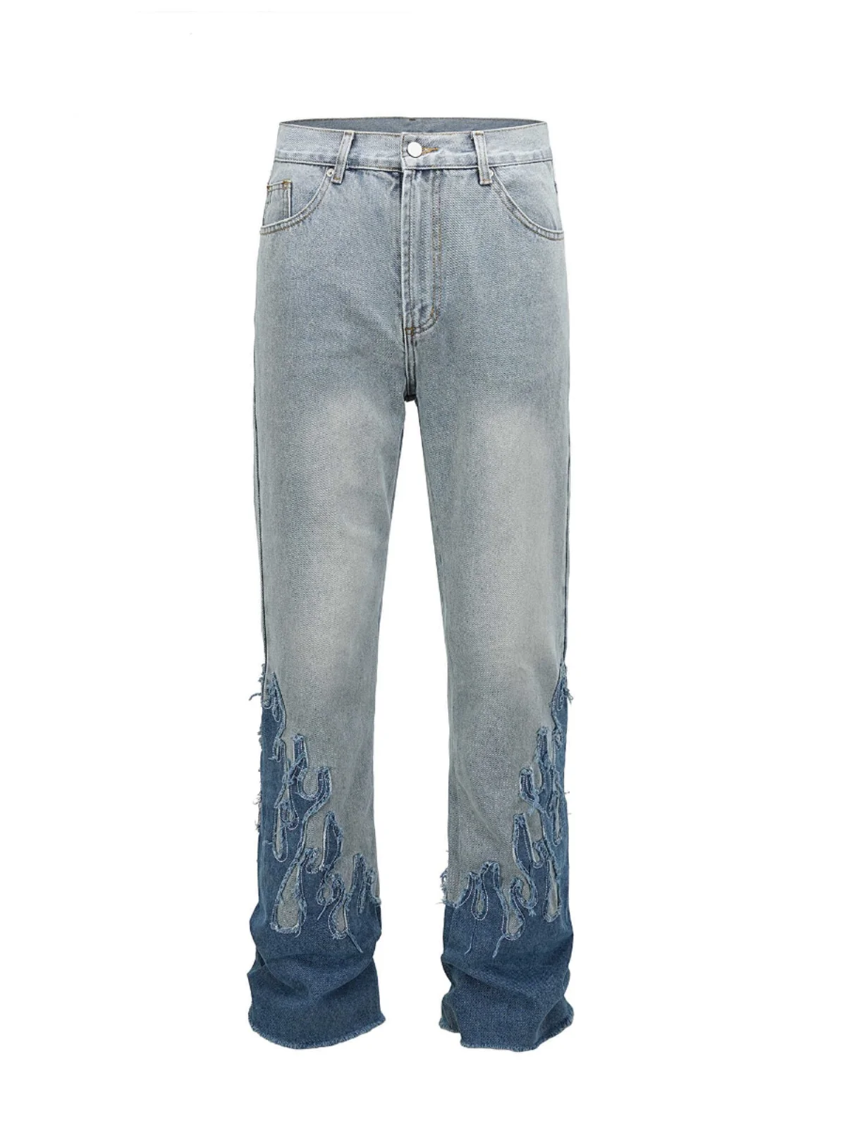 Red Star Retro Flame Jeans Patchwork Waed American Trend Destroyed Hem Micro Flared Floor-Length Trousers for Teen Boys
