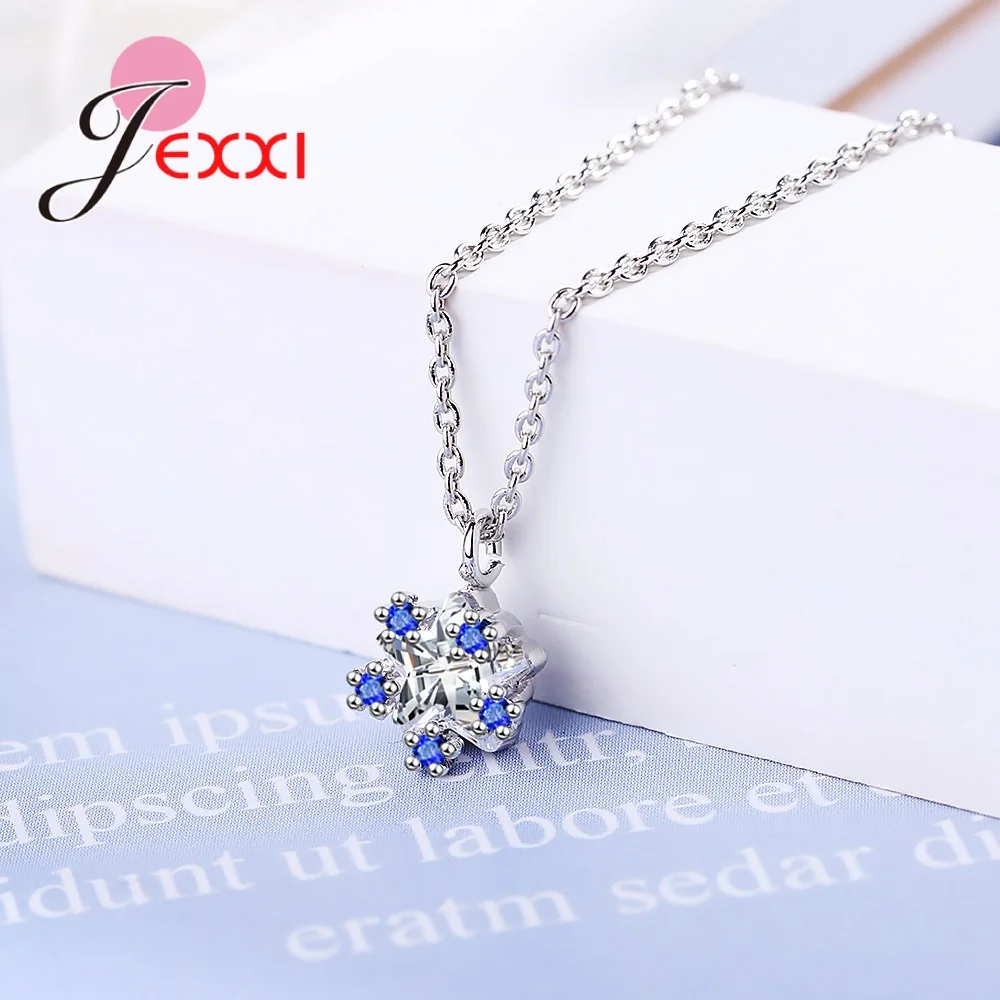 Fast Shipping New Arrival Girls Women Five Claws Cubic Zircon Pendant Necklace 925 Sterling Silver Color Elegant Necklaces